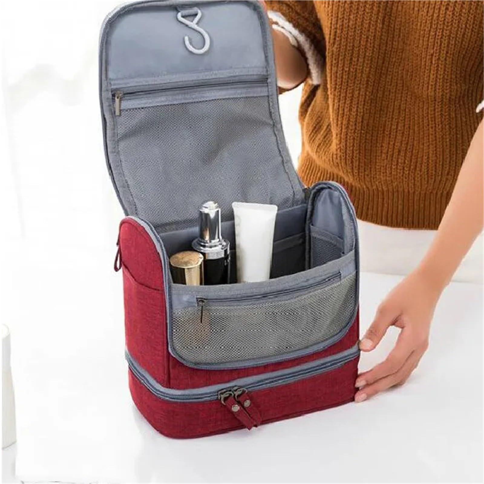 Reise-Toilettenbeutel Hängende Kulturtasche, Reise-Kosmetiktasche, wasserdichter Oxford-Organizer for Reisezubehör, Kulturset for Männer und Frauen(Blue)