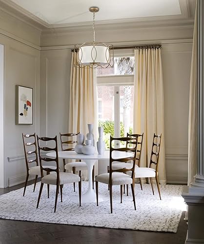 Miniatura 3 de HYDELITE Lámpara colgante de tambor de latón con 3 luces para mesa de comedor con difusor de lino blanco