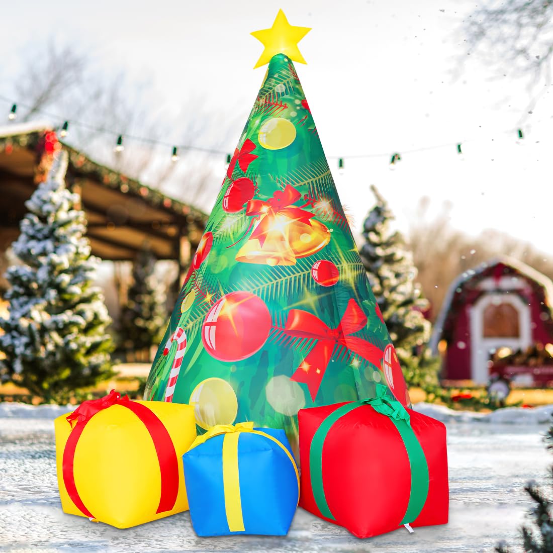 COMIN Bonhomme de neige gonflable de Noël avec une boîte, décoration de cour gonflable avec lumières LED intégrées pour les vacances, les fêtes, Noël, la cour, le jardin