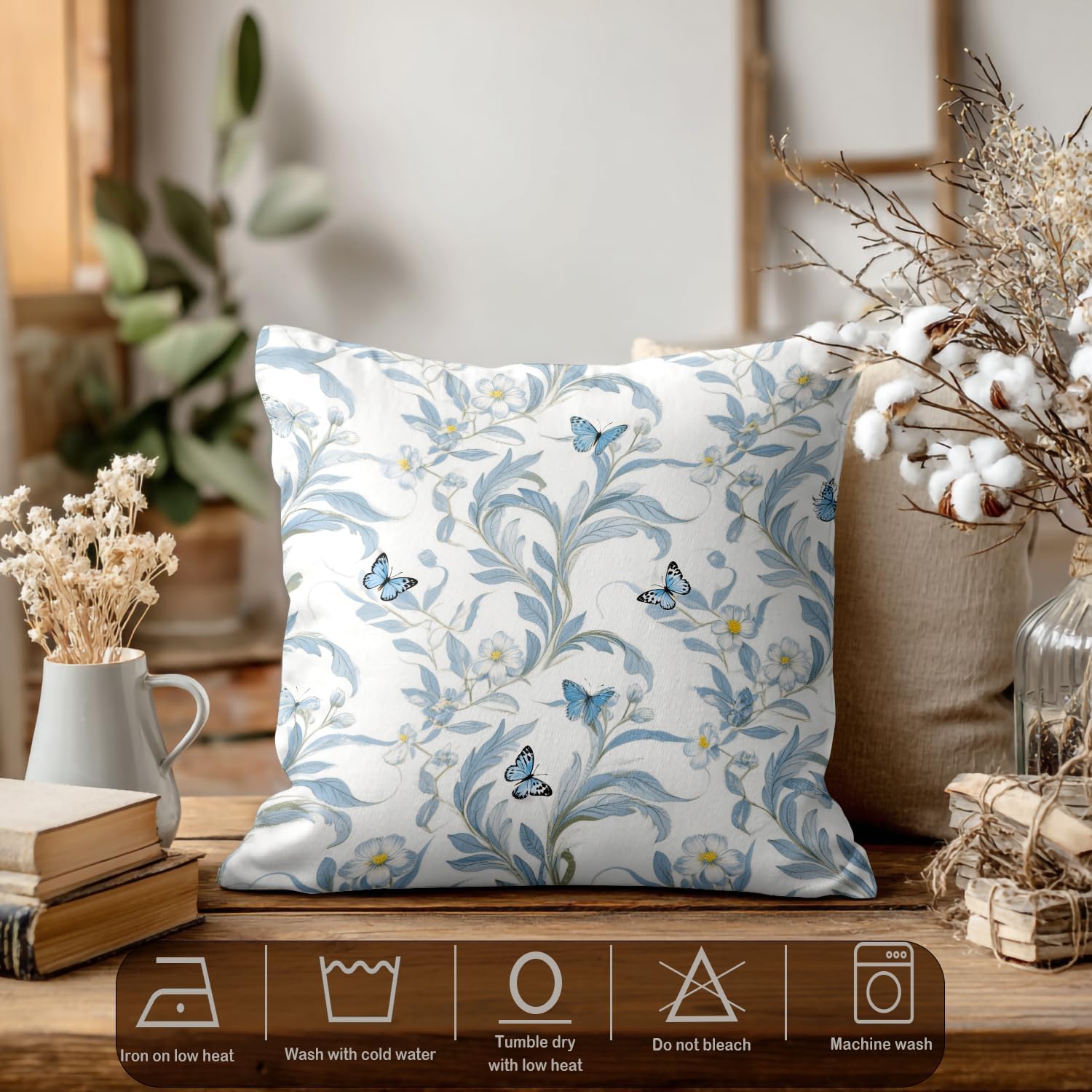 Batmerry Floral Blue White Decorative Pillow Covers, 20 x 20 Inch Flourish Damask Pattern Blue White Double Sided Throw Pillow Covers Sofa Cushion Cover Square 20 Inches(Set of 2)