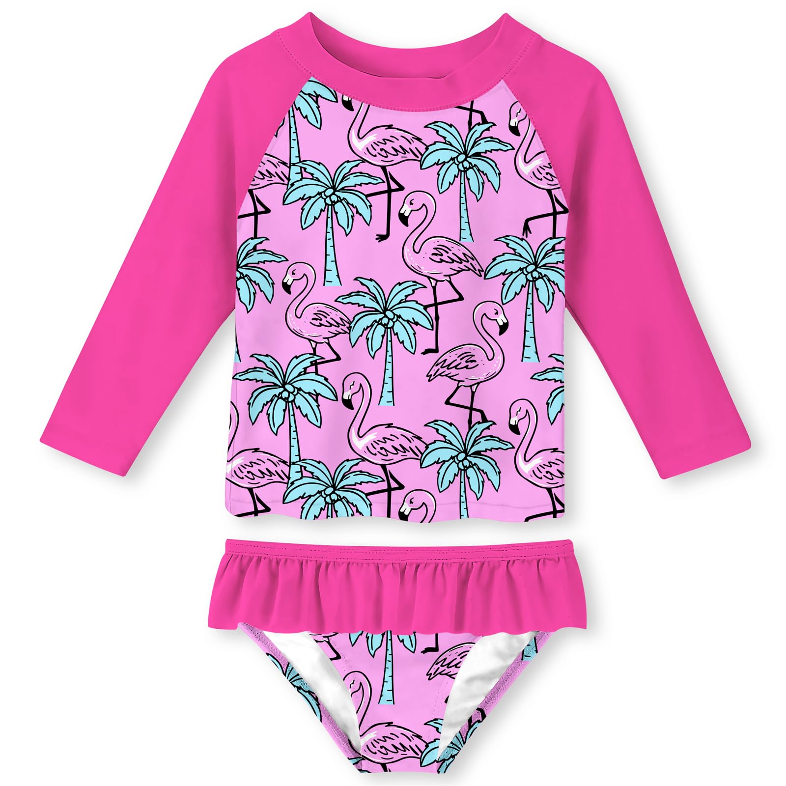 UNIFACO Girls Swimsuit Two Piece Long Sleeve UPF 50+ Bathing Suit, 2-8T