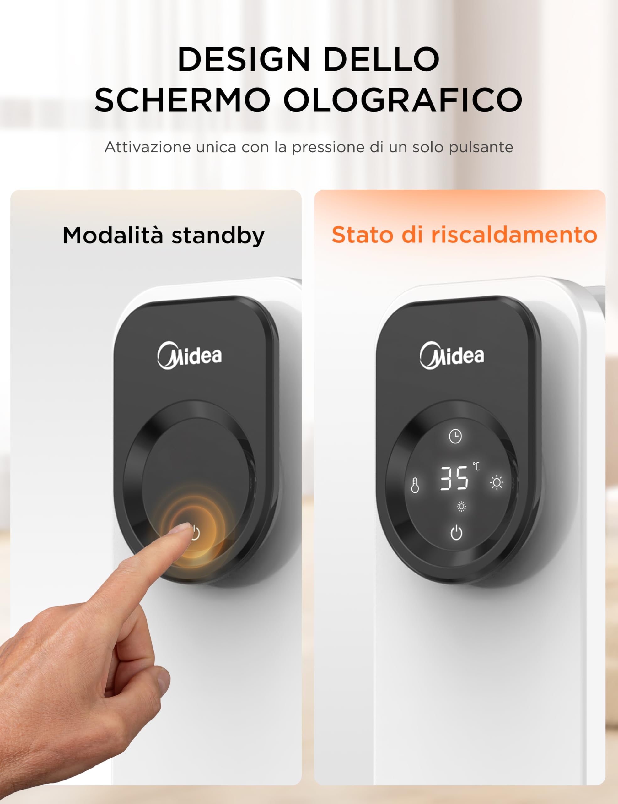 Midea NY2311-24UR, Radiatore a Olio con 11 alette, LED Touchscreen con Controllo a Distanza, Riscaldamento Efficiente, Protezione da Surriscaldamento e Ribaltamento, 24H Timer, Silenziosa, 2300W