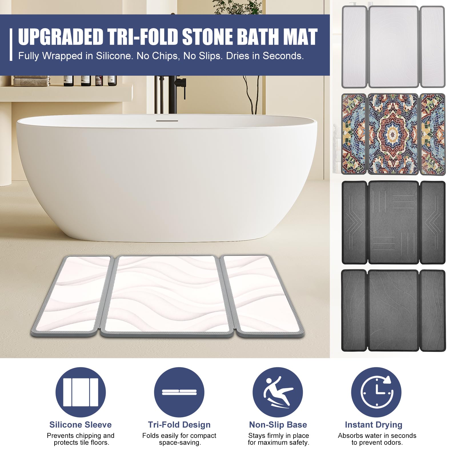 Tappeto Bagno Diatomite con Guscio Silicone (Multicolore/Dune, 50x40cm)