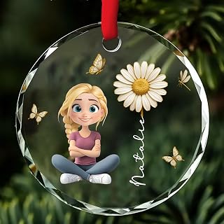 Wrappiness Personalized Glass Ornament for Girls & Women, Teen or Toddler - Floral Soul Ornament Customize Birth Month Flower, Unique Lovely Gift for Daughters, Sisters (Floral Soul, Teen Girls)