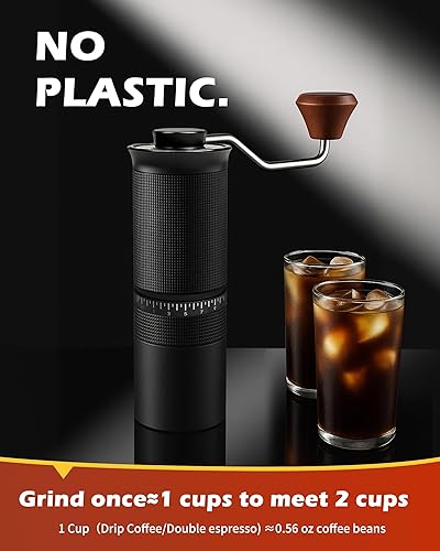 Miniatura 2 de Molinillo de café manual con rebabas de acero inoxidable, molinillo de mano de 1.12 onzas para expreso, goteo, prensa francesa, con 35 ajustes