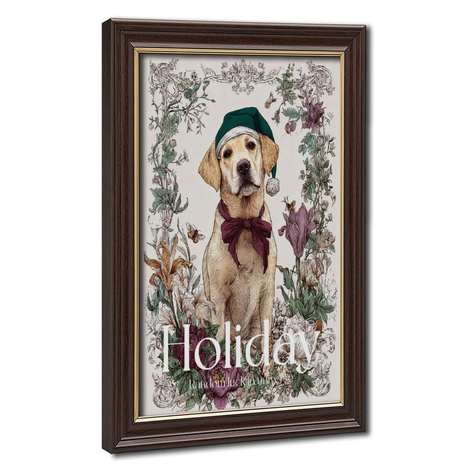 Bareronor Mokume Gane Frame-Style Christmas Dog Canvas Poster For Office Decor Gift