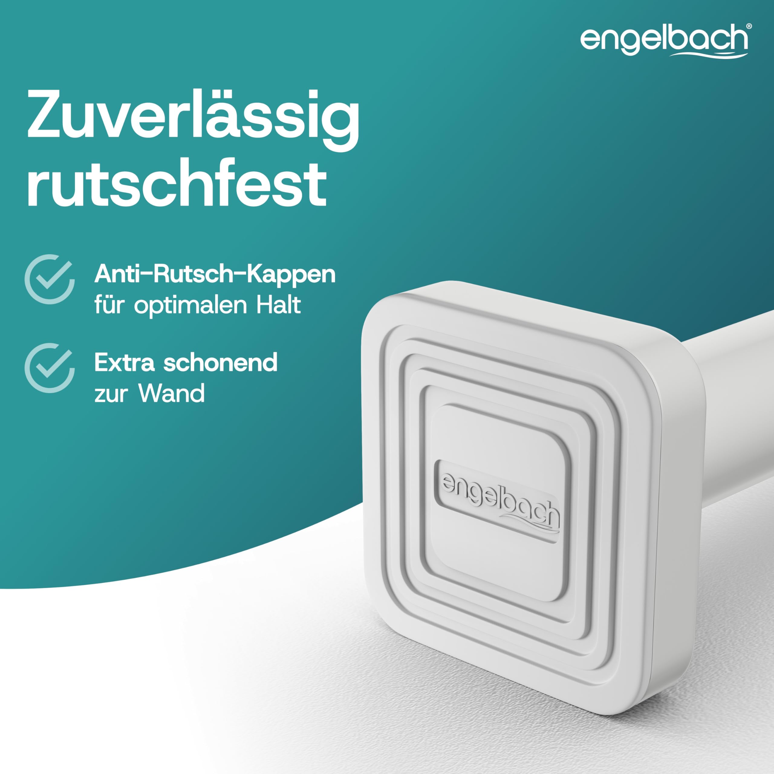 Engelbach® Gardinenstange ohne Bohren (Ø 32 mm) - Individuell anpassbare Teleskopstange - Massiver Kabonstahl für stabilen Halt, Vorhangstange, Duschvorhangstange, 260-310cm Weiß