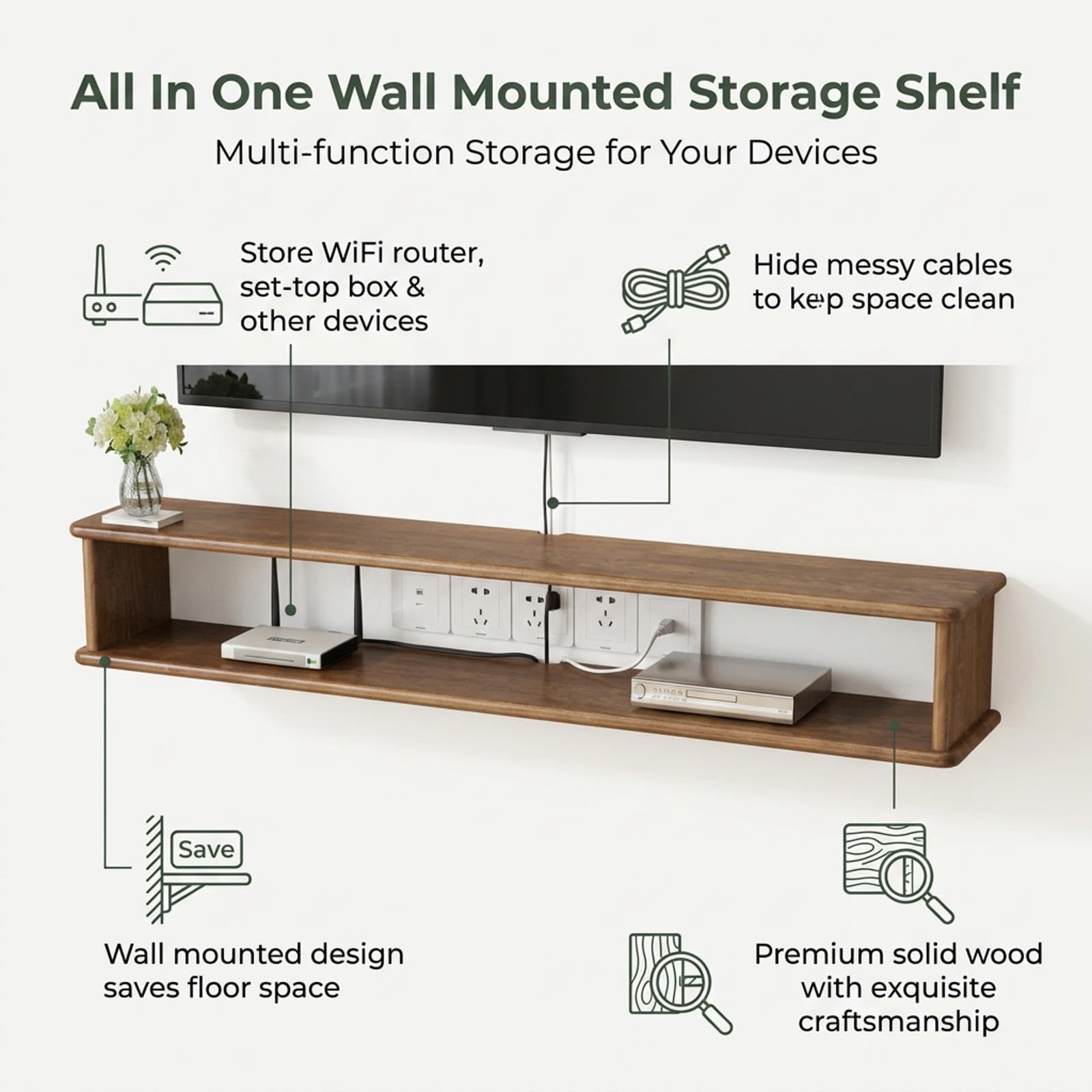 Wandregal Holz für WLAN Router – Offenes Regal für TV-Box & Modem