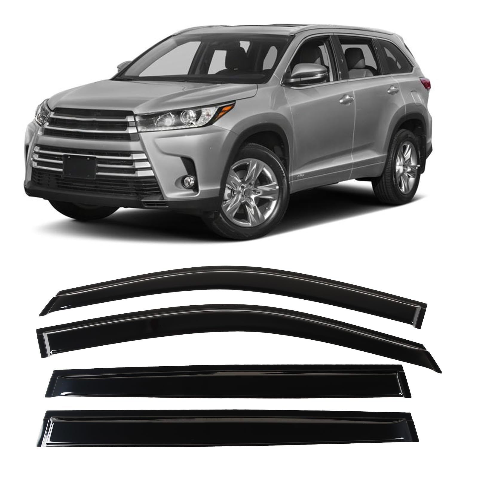 4PCS Window Visors Deflectors Vent Guards Sun Wind Rain Shield for 2014-2019 Highlander Car Window Visors