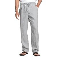Cegerne Pantaloni di Lino Uomo Estivo Lungo Leggero Casual, Vita Elastica Zip e Coulisse