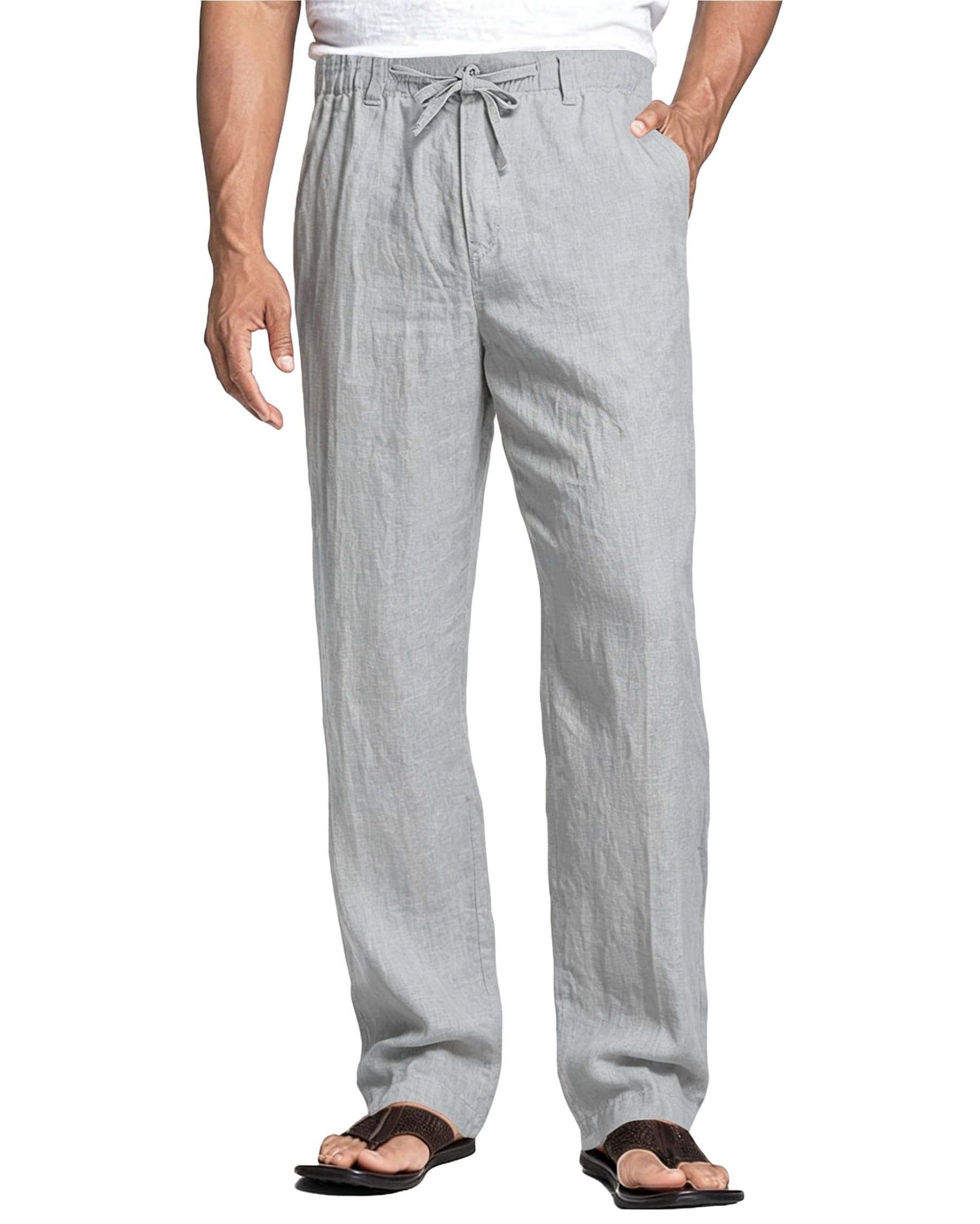 Cegerne Pantaloni di Lino Uomo Estivo Lungo Leggero Casual, Vita Elastica Zip e Coulisse, Tasche Traspiranti per Spiaggia Vacanze Quotidiano