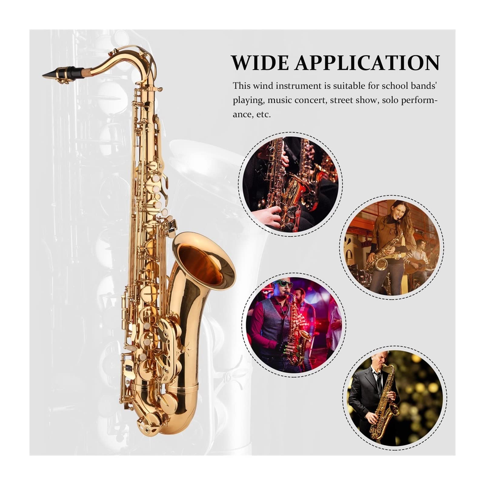 BB B- Flat Tenor Saxophone Chapado en Oro Sax con Estuche de Cargas de Cuello de Cuello para músicos Principiantes Saxofón Estudiante