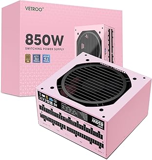 Vetroo 850W Power Supply Dual PCIe 5.1 ATX 3.1 Ready, 80 Plus Gold Full Modular, Quiet Operation with 120mm FDB Fan, 10-Year Warranty -Pink