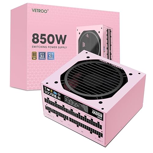 Vetroo 850W Power Supply Dual PCIe 5.1 ATX 3.1 Ready, 80 Plus Gold Full Modular, Quiet Operation with 120mm FDB Fan, 10-Year Warranty -Pink - 850W-Pink