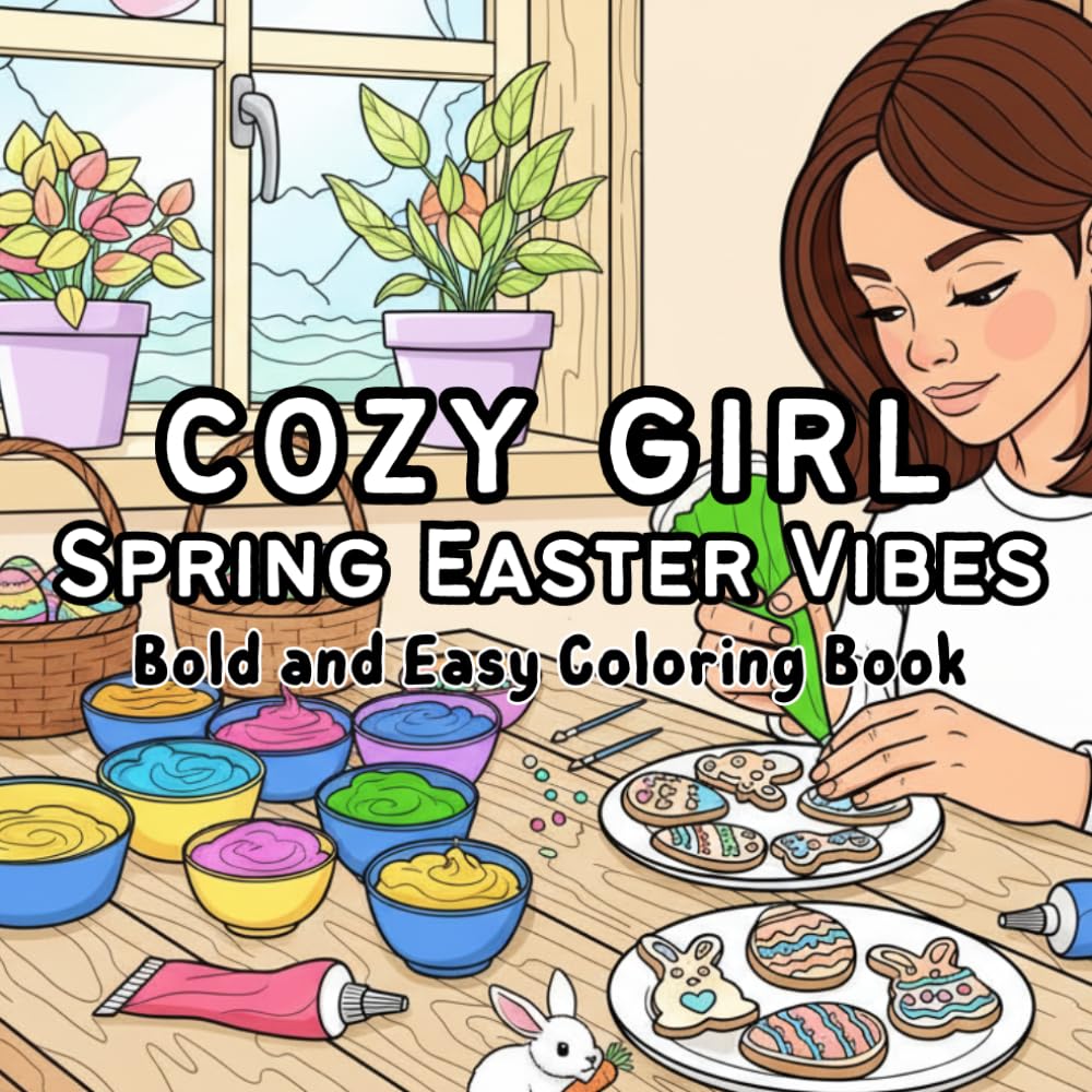 Cozy Girl Spring Easter Vibes: Bold & Easy Coloring Book for Adults and Teen: Adorable Spring and Easter Coloring Pages with Cute Girls, Bunnies, ... Moments, and Easy Bold Designs for Relaxation