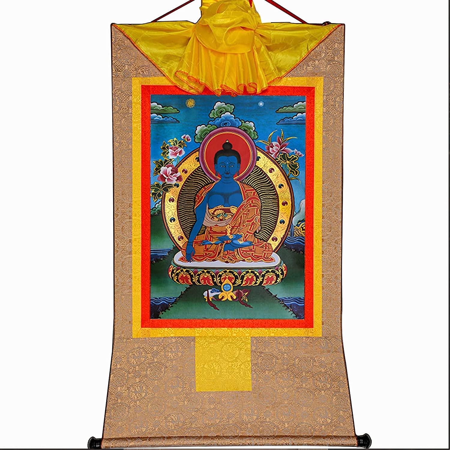 VHKJewE Akshobhya, Buddhist Thangka Brocade(Beige,Small(35cm*27cm))