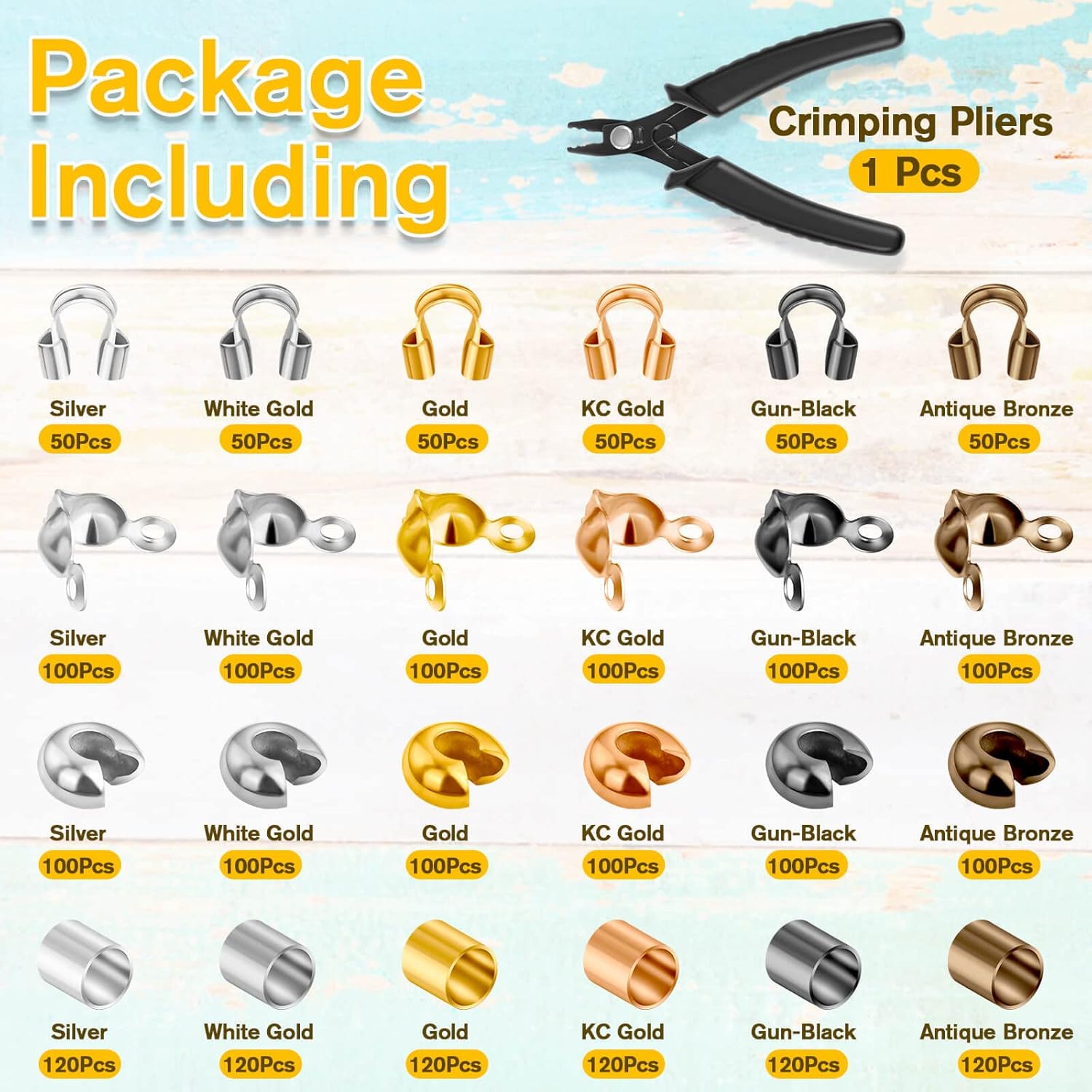 2220 Pieces Crimp Beads for Jewelry Making, Acejoz Knot Covers, Crimp Tubes and Wire Guardians with Crimping Pliers for DIY Jewelry Bracelets Necklaces Making - Image 2