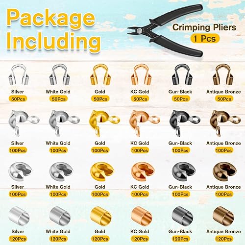 Miniatura 2 de 2220 cuentas de crimpado para hacer joyas, cubiertas de nudos de Acejoz y protectores de alambre con alicates de engaste para hacer pulseras de