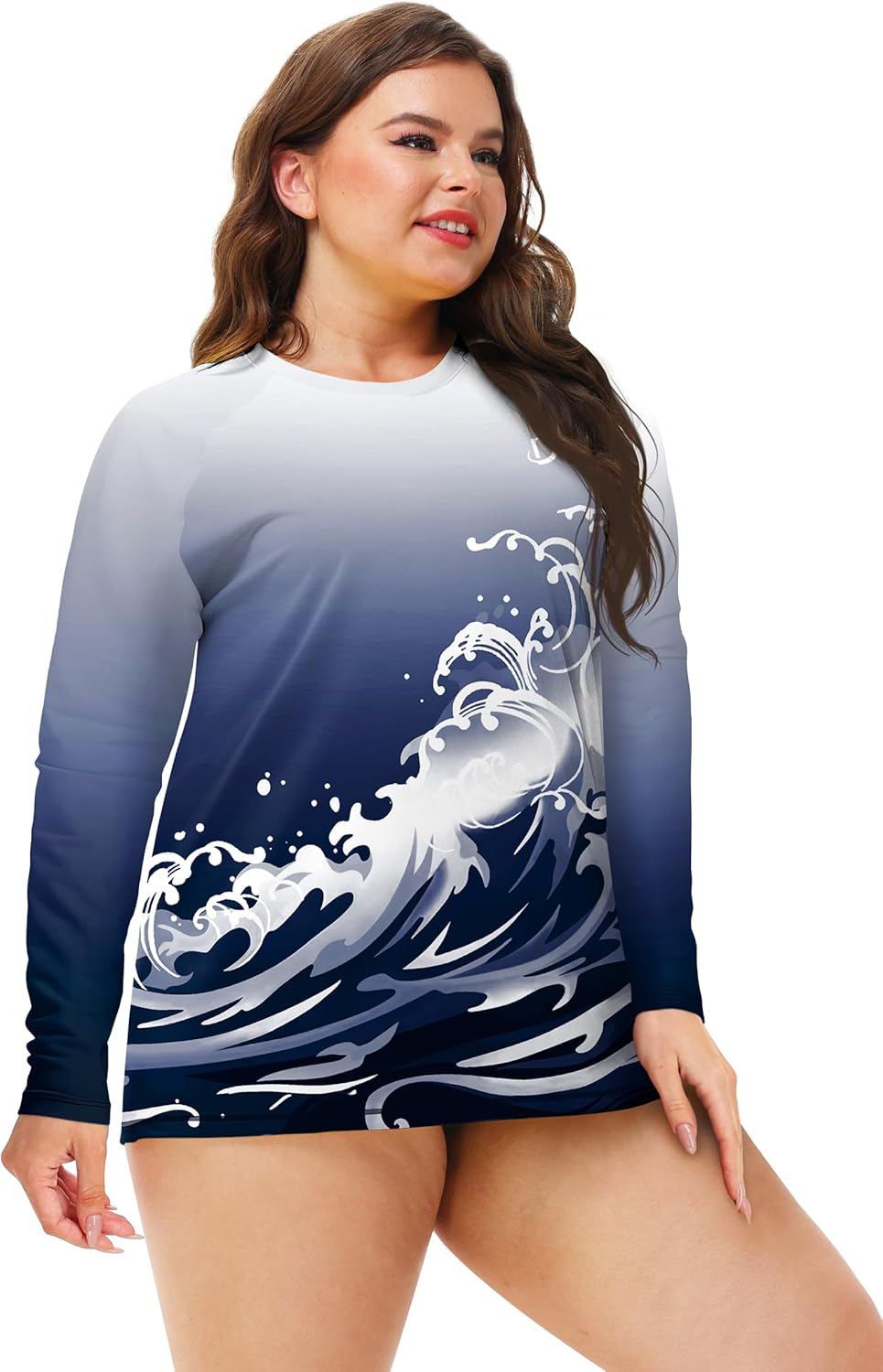 Deerose Womens Plus Size Rash Guard Long Sleeve Swim Shirts with Thumb Hole