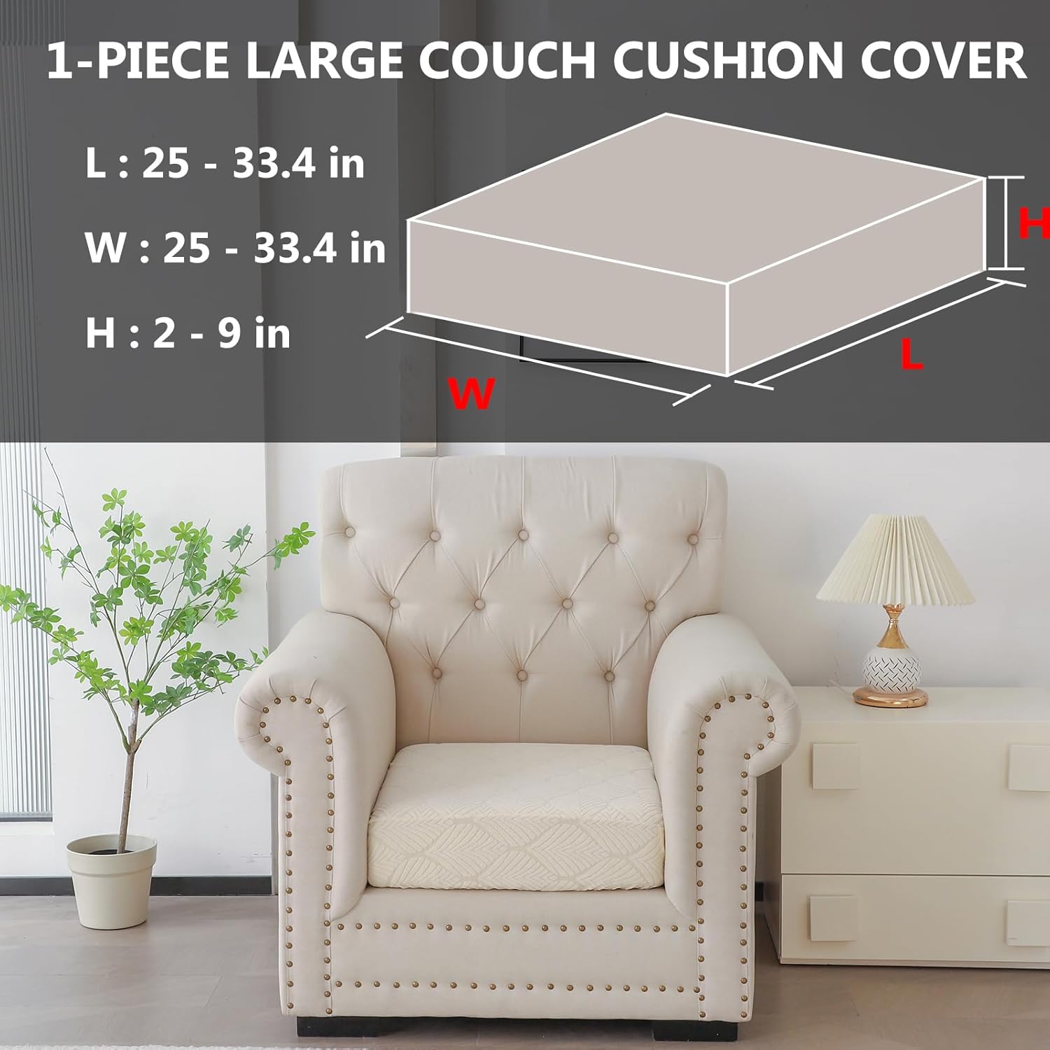 Genina 100% Waterproof Couch Cushion Covers for Pets - Stretch Sofa Seat Cover for Dogs Jacquard Non Slip Sectional Couch Covers Sofa Slipcovers Washable (1 Piece, Large, Ivory)