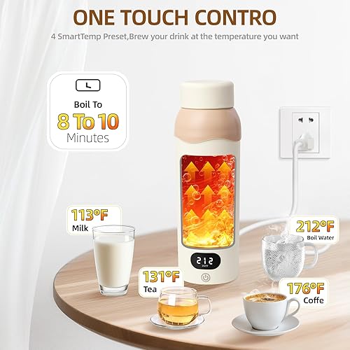 Miniatura 4 de Hervidor eléctrico portátil de viaje, mini hervidor de acero inoxidable 316 de grado alimenticio, caldera de agua caliente de 16.9 fl oz con 4