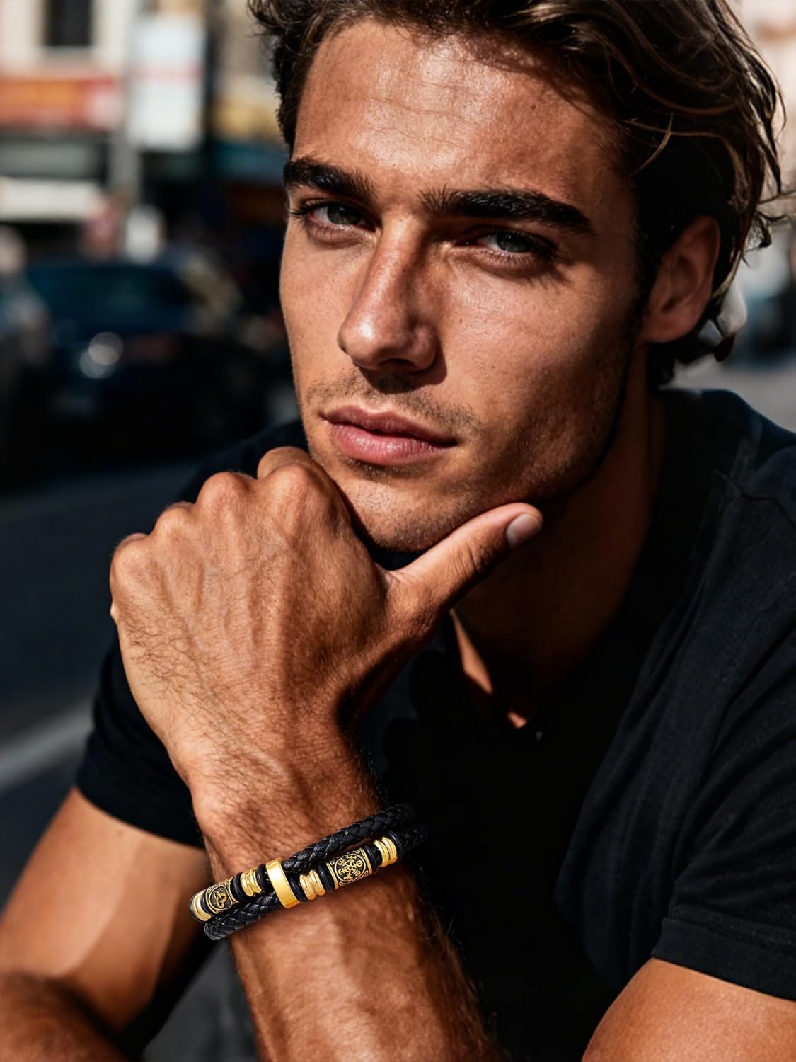 Bestyle Genuine Men Leather Bracelets Fashion Stainless Steel Celtic Beaded Wristband for Men, Size 7.5/8.3/9.1/9.8Inch Men Bracelet, Message Card Offered - Image 3