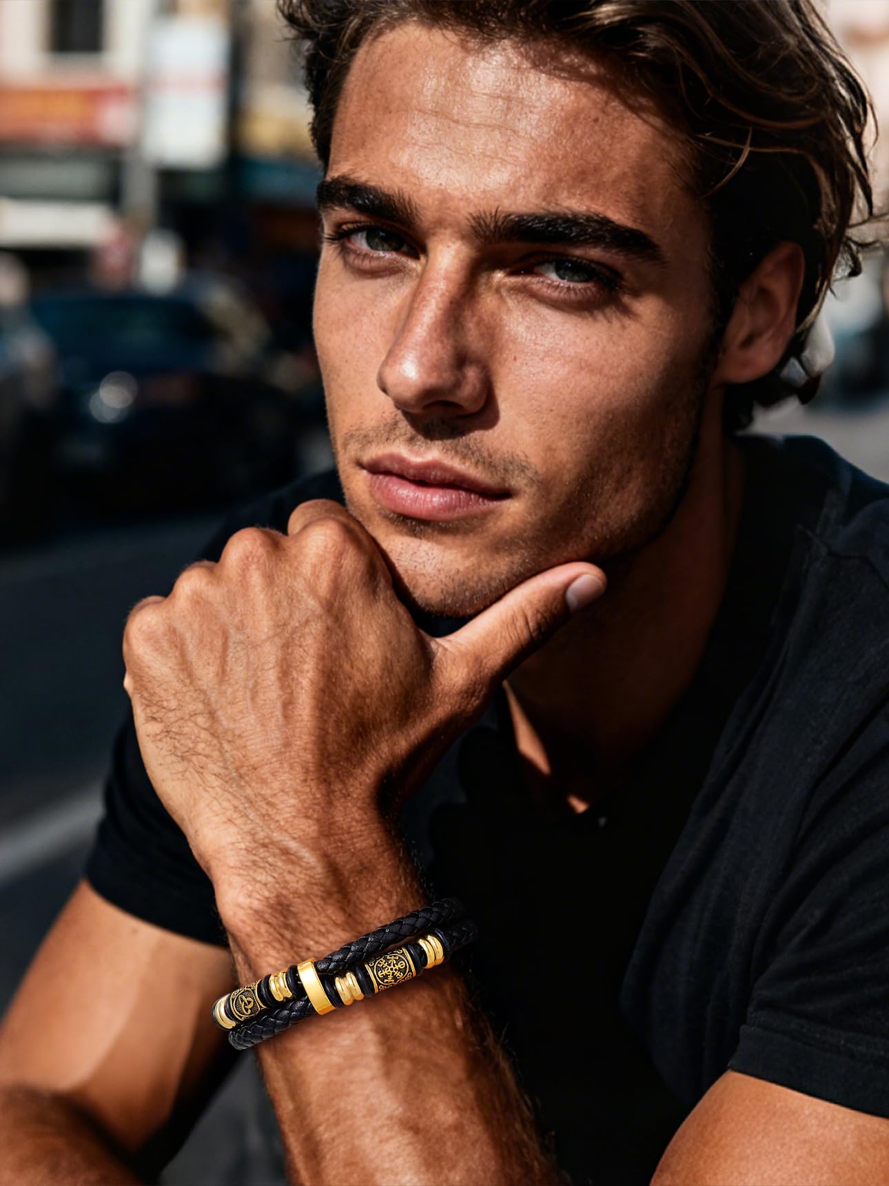 Bestyle Bracelet Homme en Cuir Tressé PU Fermoir Magnétique Taille 17-23cm
