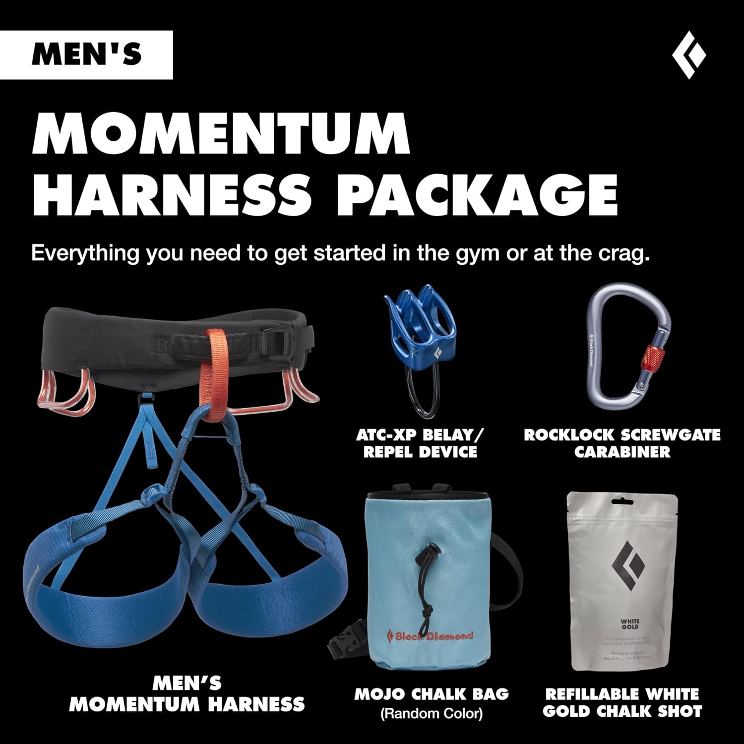 BLACK DIAMOND Men’s Momentum Rock Climbing Harness | Dual Core Construction | Adjustable Waist & Leg Loops