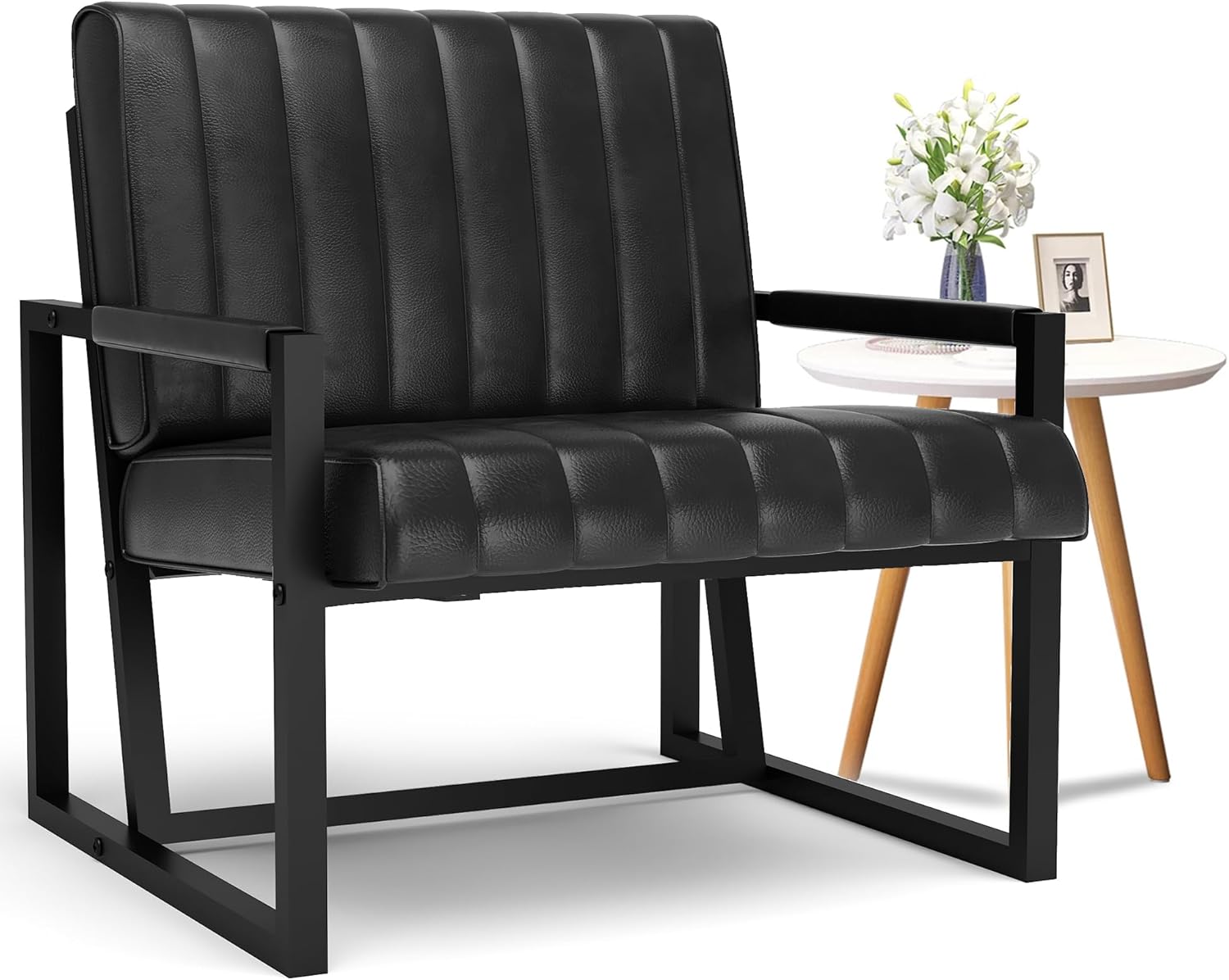 Recaceik – Poltrona Moderna Mid-Century In Pelle, Con Cuscino Ergonomico, Struttura Metallica, Supporta 113 Kg, Facile Da Montare - 3