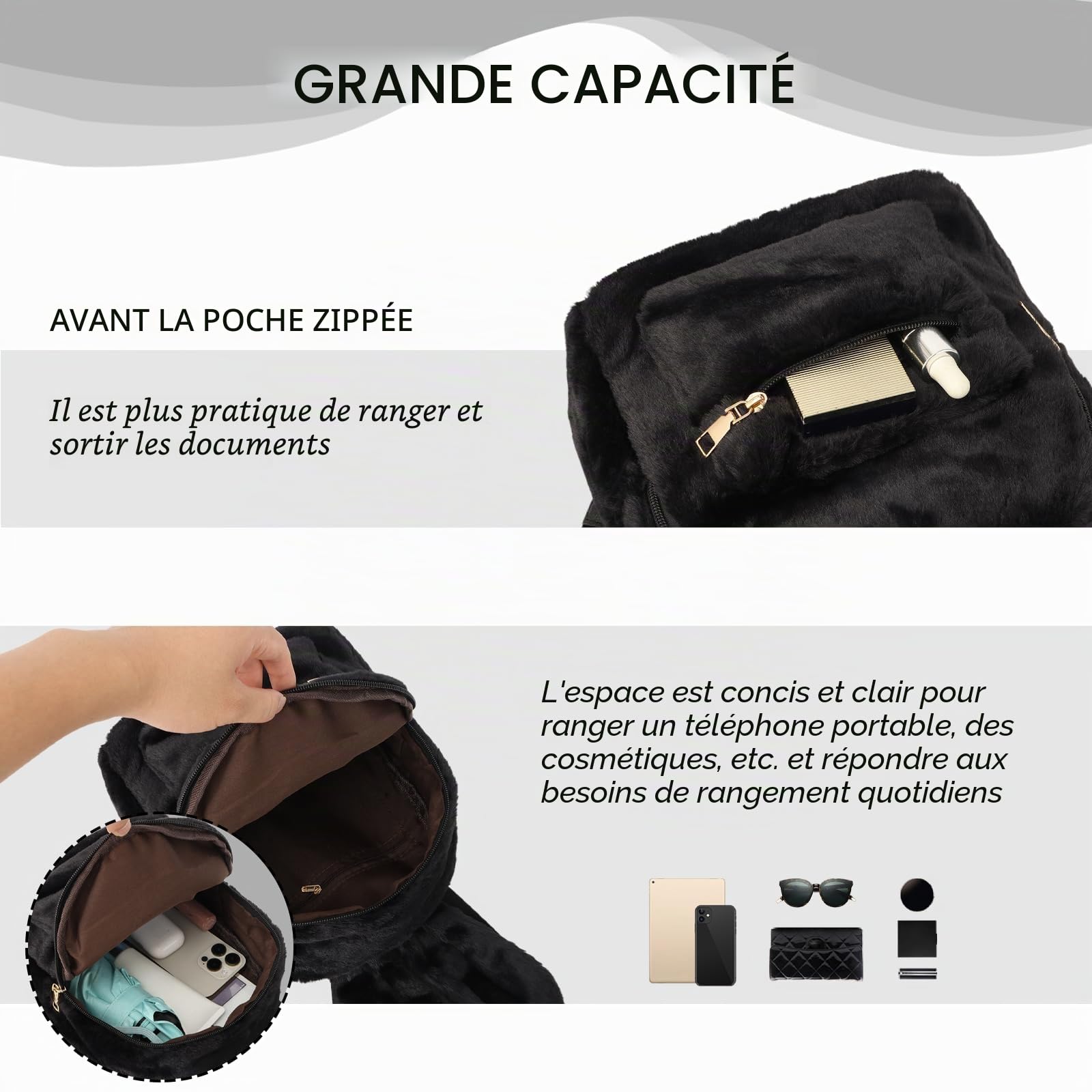 Sacs à dos de Lapin Mignons pour Filles, Sac à dos pour Femmes avec Oreilles de Lapin Sac à Bandoulière en Peluche Sac d'école Cartable