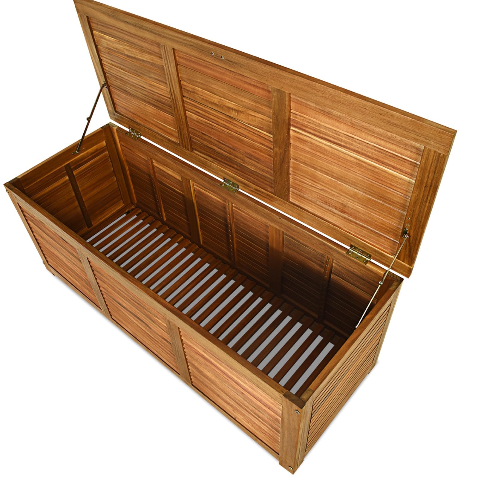 RELAX4LIFE Cassapanca in Legno di Acacia Massello, Baule Contenitore 160L per Interno/Esterno con Coperchio Ribaltabile, Design a Doghe Traspirante (120x45x45 cm-160L)