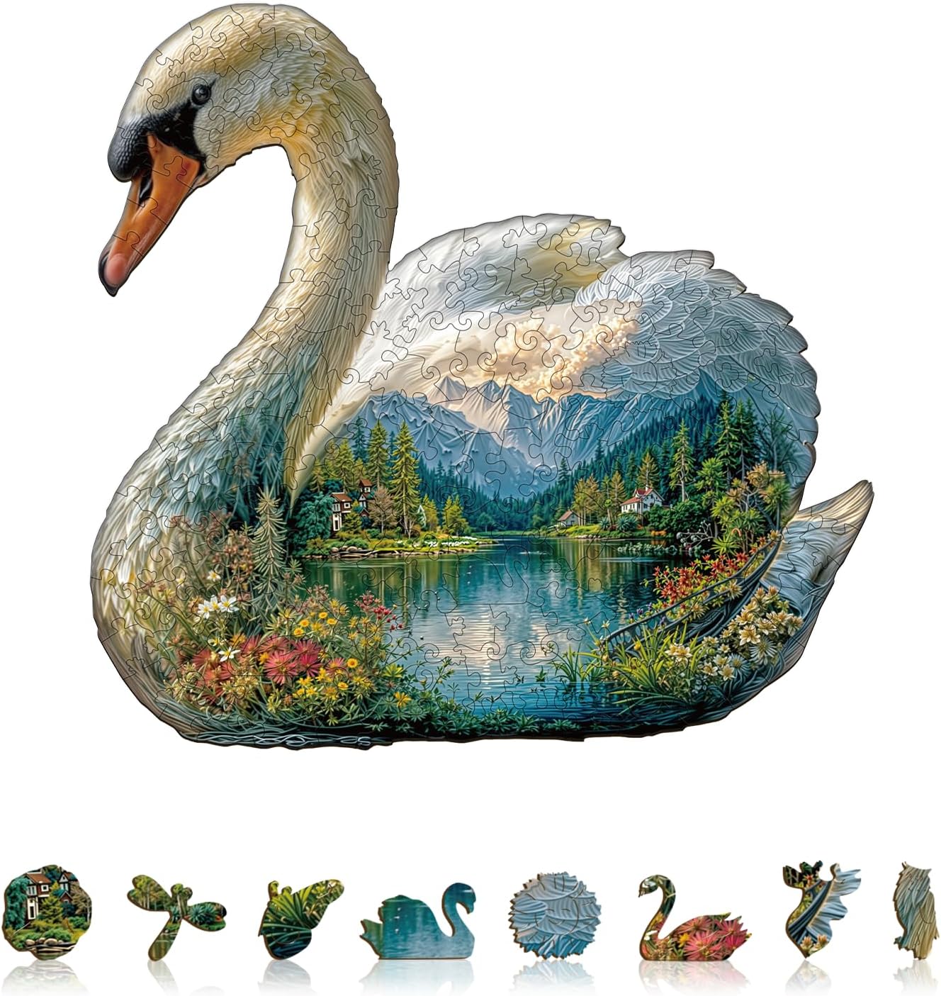 Wooden Puzzle for Adults-Swan Dream Wooden Puzzle Unique Shape Advanced Animal Jigsaw Puzzle for Adults and Kids, Best Gift, Wood Puzzles, Challenge Wooden Jigsaw Puzzle (M-11.4 * 10.7in-165pcs)
