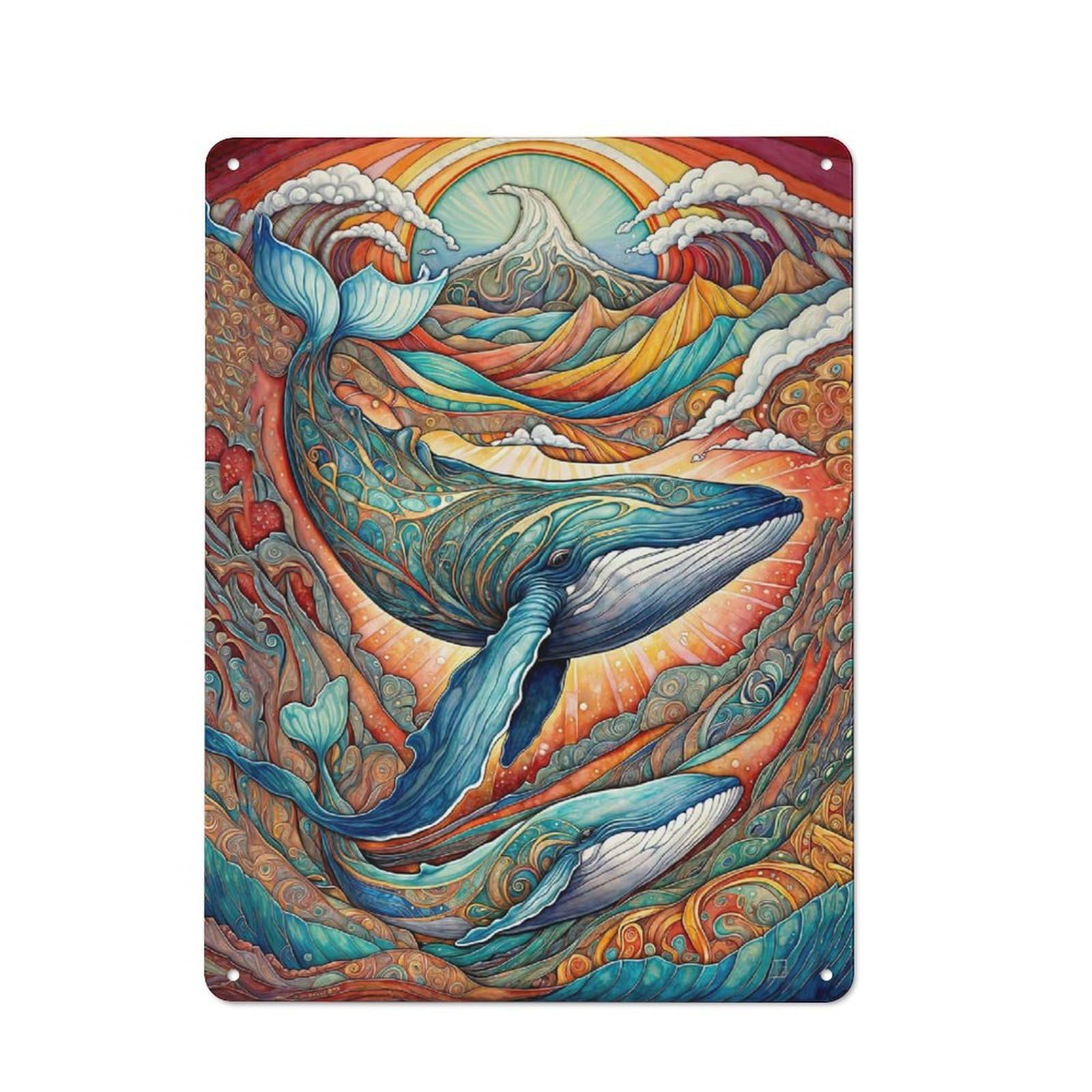 Junmoney Whale Journey Rustic Tin Sign 40X30cm For Living Room Or Hallway, Suited To Living Room Decor Lovers
