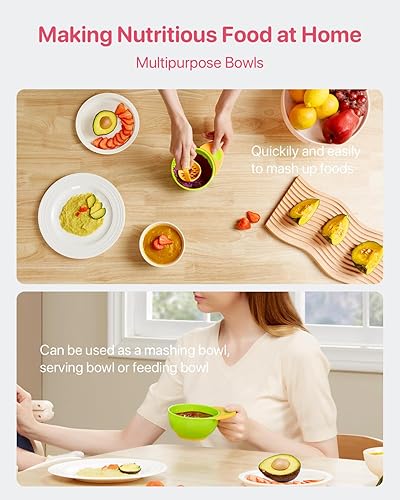 Miniatura 7 de Alimentador de alimentos para bebés de frutas frescas (paquete de 2) con 3 chupetes de silicona de diferentes tamaños, cuenco para puré y servir con