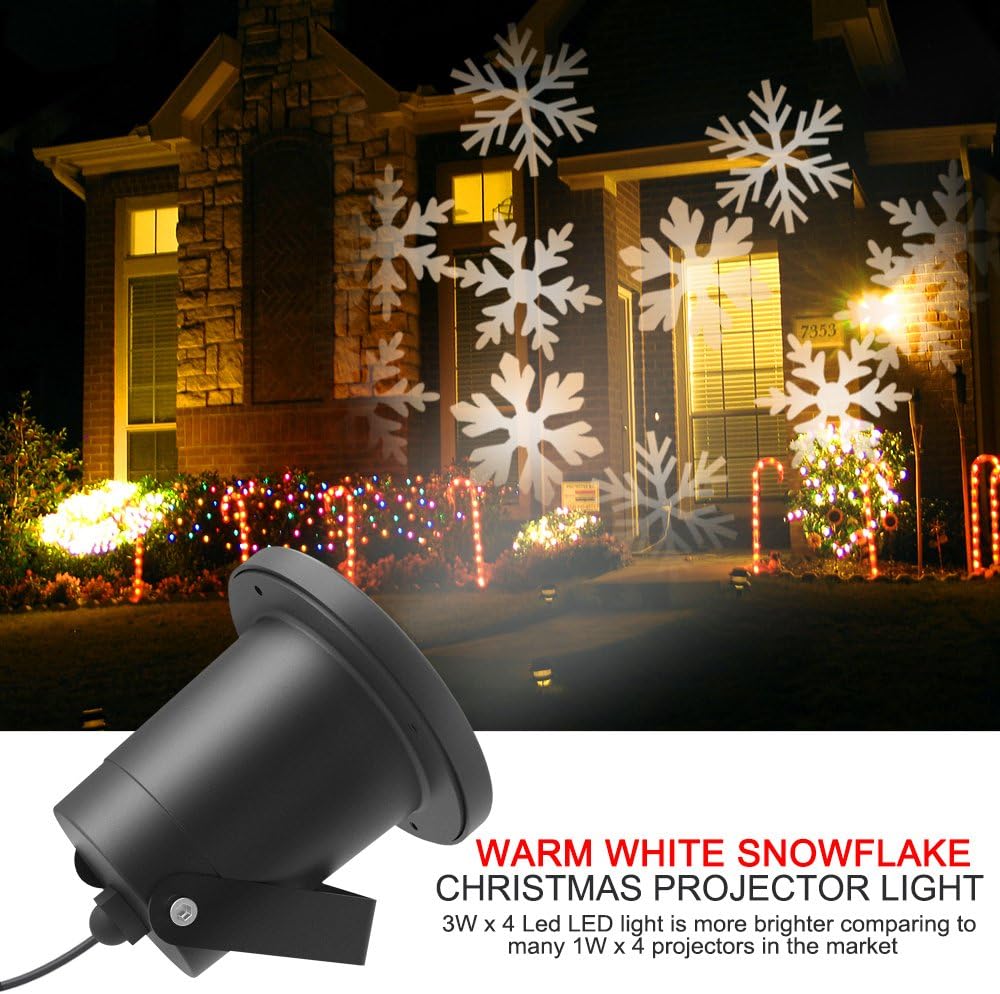 Christmas Projector Lights, Dreamix Waterproof Moving White Snowflakes LED Landscape Projector Lamp Spotlights Outdoor for Christmas Holiday Home Party Wall Garden Decoration