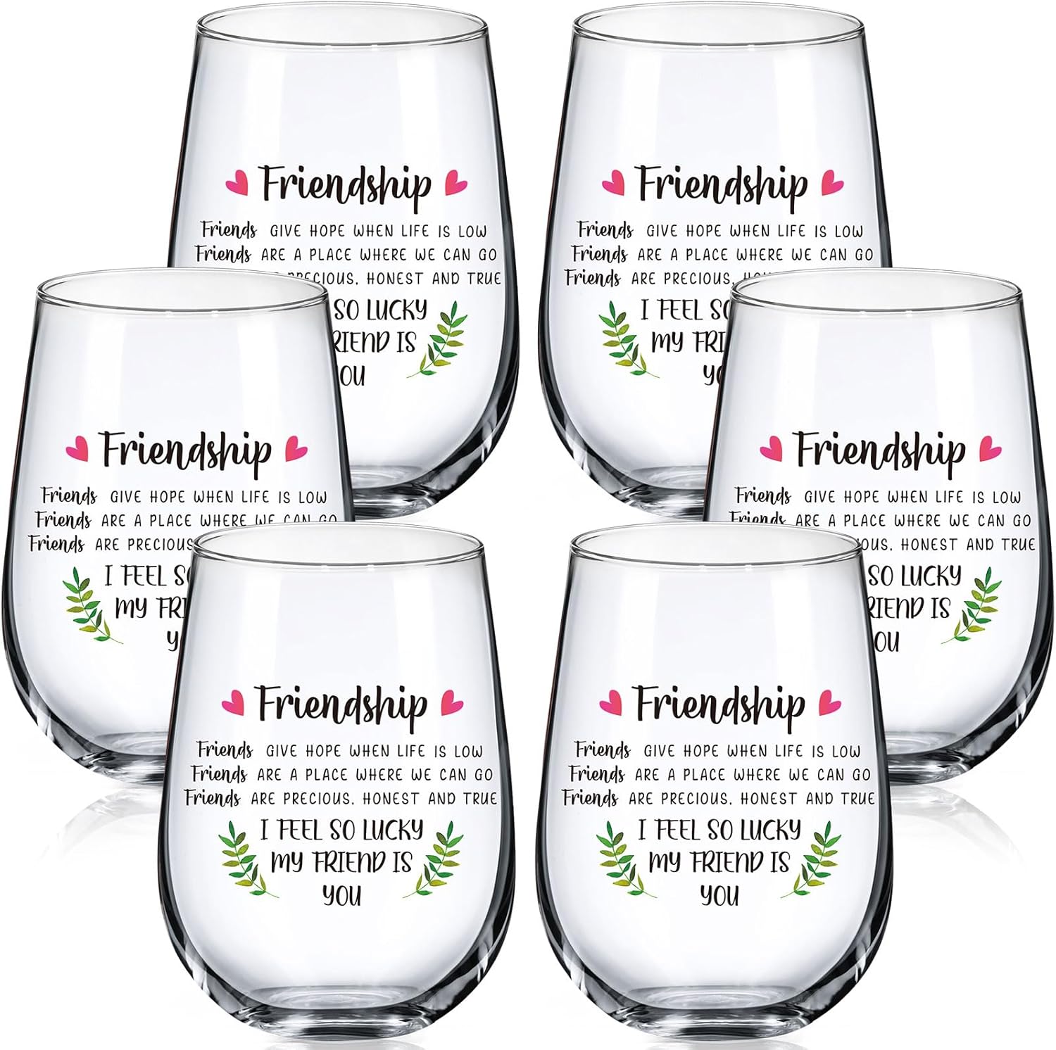 Uiifan 6 Pack 15 oz Friend Wine Glasses Friend Galentines Gifts for Women Birthday Gifts for BFF Day Honeymoon Holiday Christmas(Friendship)
