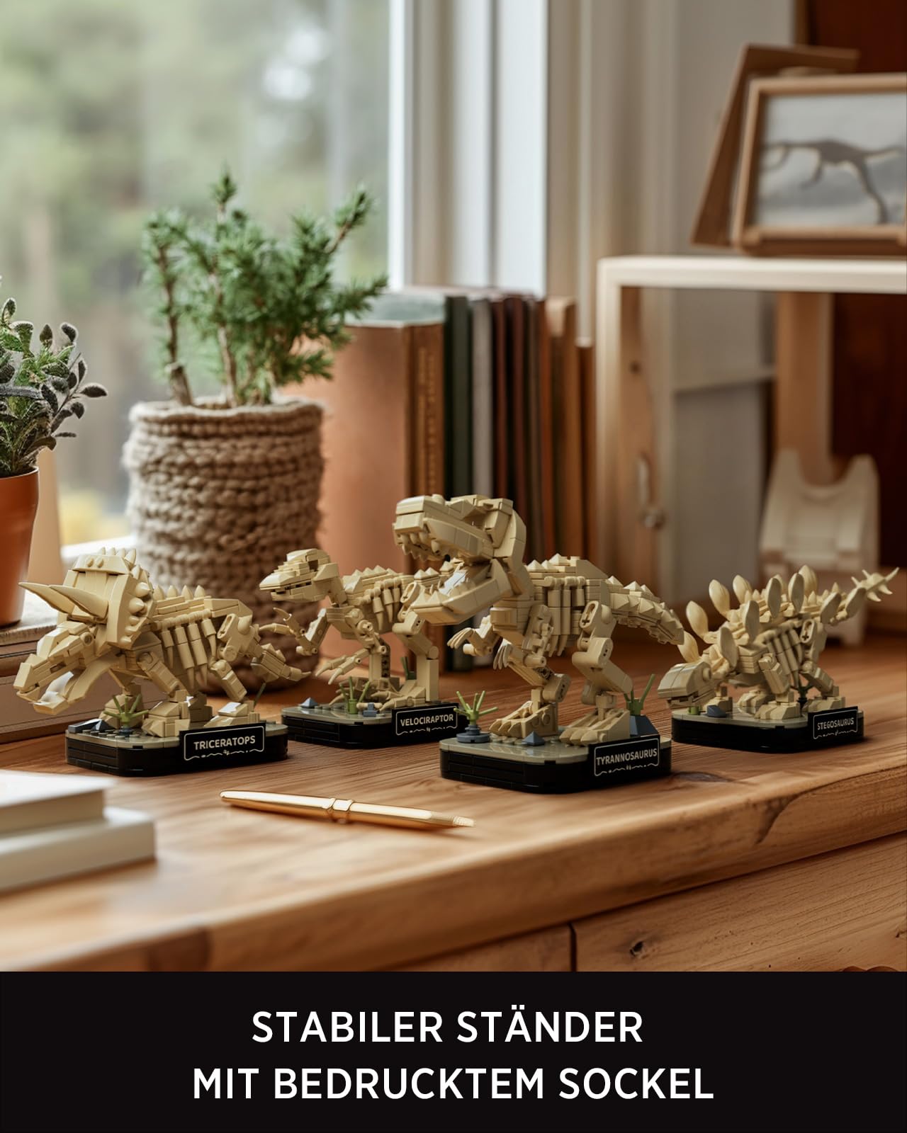 Nifeliz 4 Verschiedene Klein Dinosaurier-Fossilien Klemmbausteine Set für Erwachsene, Skelett Dinosaurier Tierdekoration Modellbausatz Artikel, Dekoration & Geschenk (1101 Teile, NF10360)