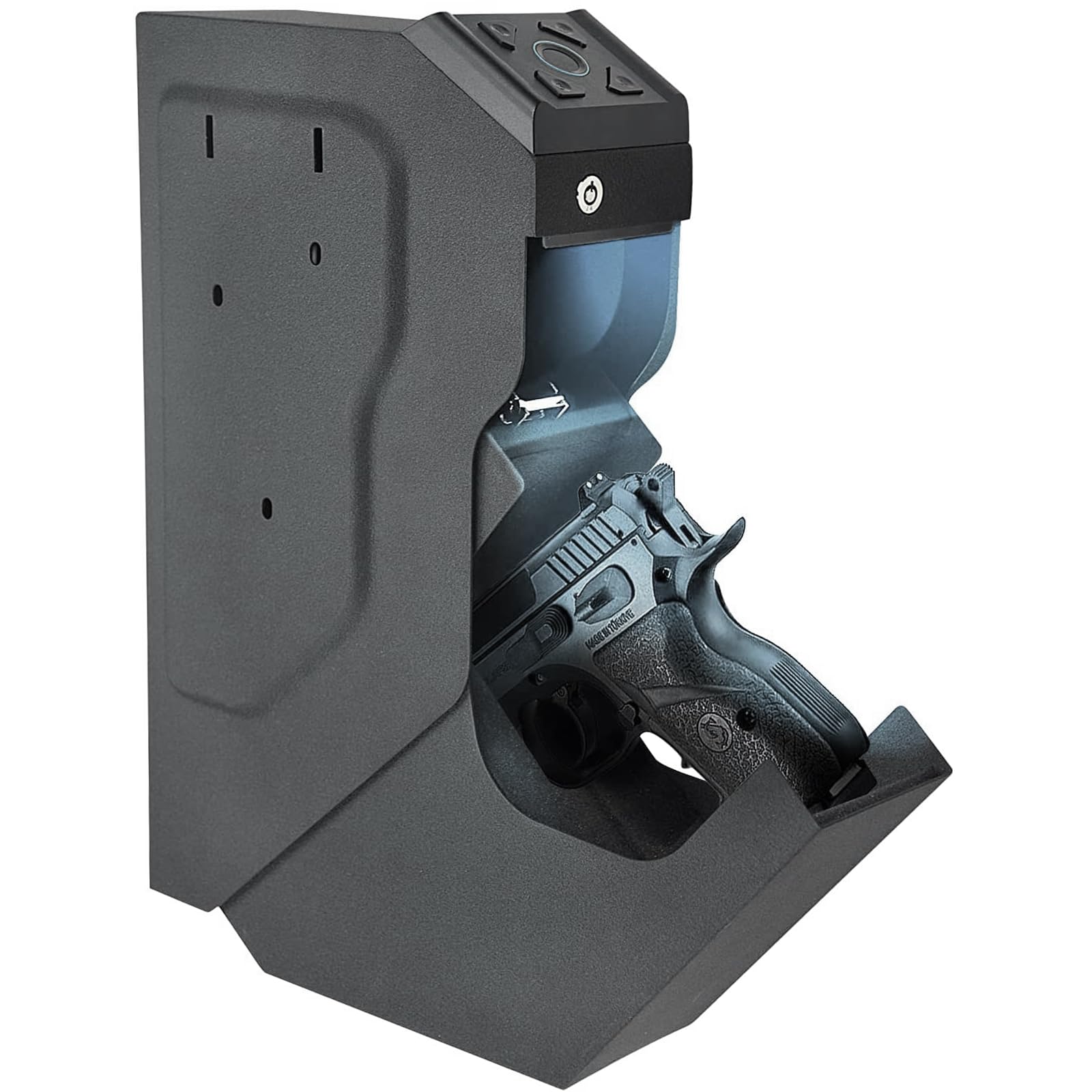 Gun Safe Biometric Quick Access Handgun Safes for Pistols Bedside Fingerprint Pistol safe Nightstand Smart Gun Safety Wall Mount Desk Keypad Key