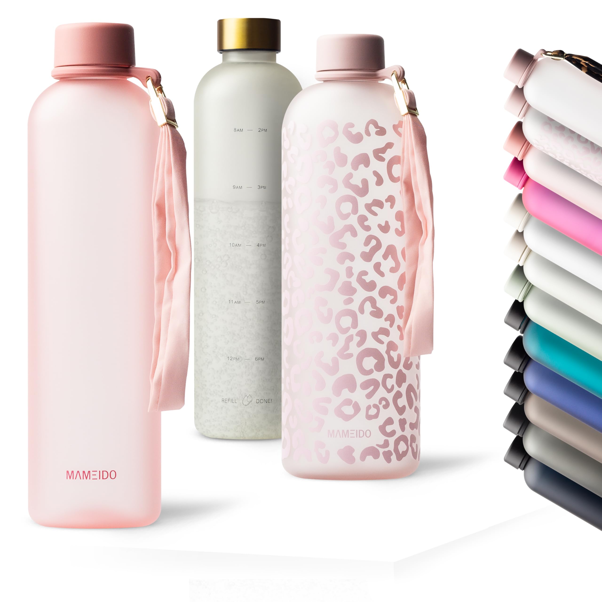 Mameido Flamingo Water Bottle 1 L, Motivational Time Markings, Bpa Free, Leak-Proof, Tritan Co-Polyester Plastic Water Bottle, Sports Bottle (Flamingo)