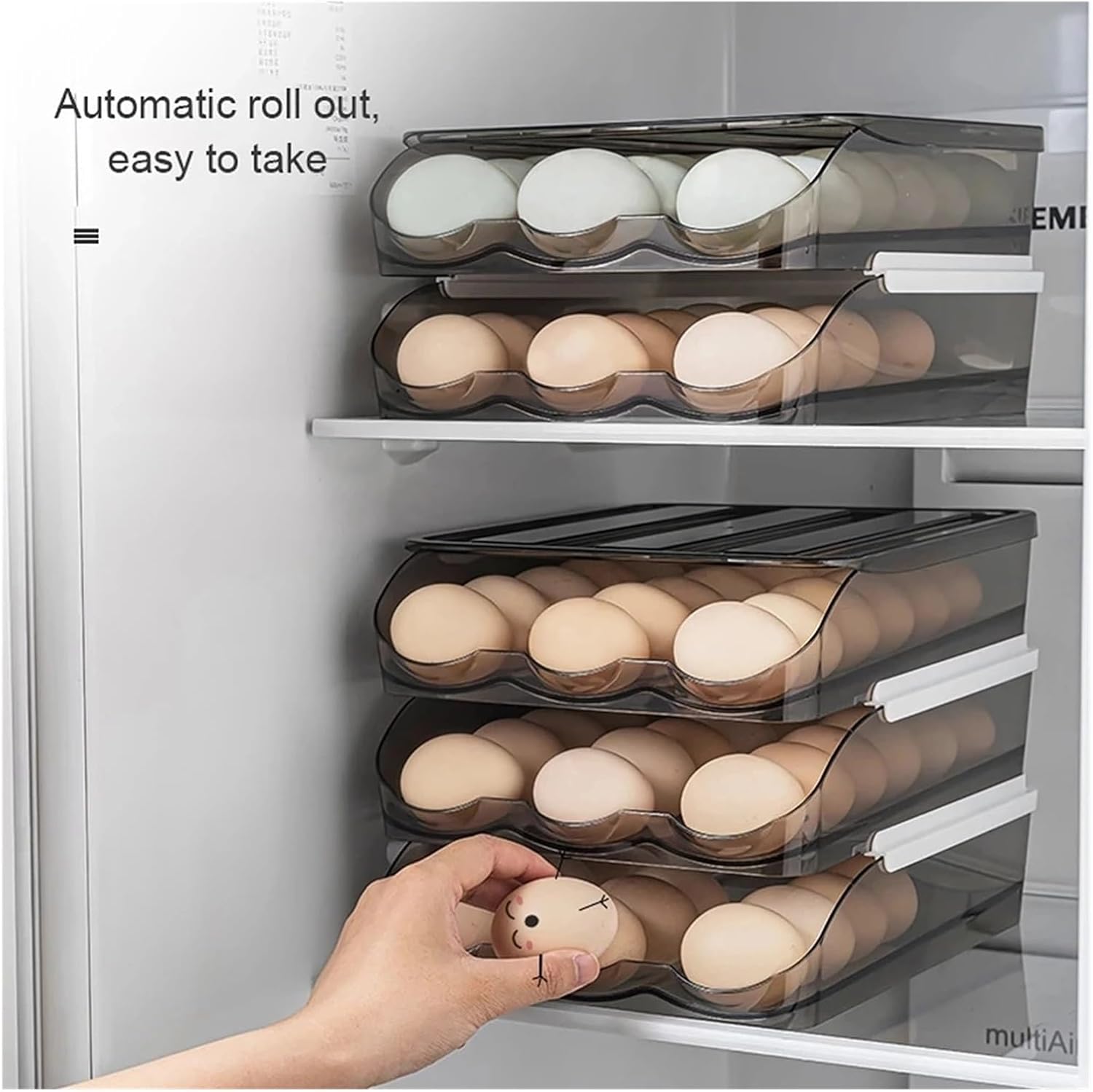 Automatic Slide Egg Storage Box - Stackable Rolling Egg Rack for Kitchen Fridge Organization(3-Layer)