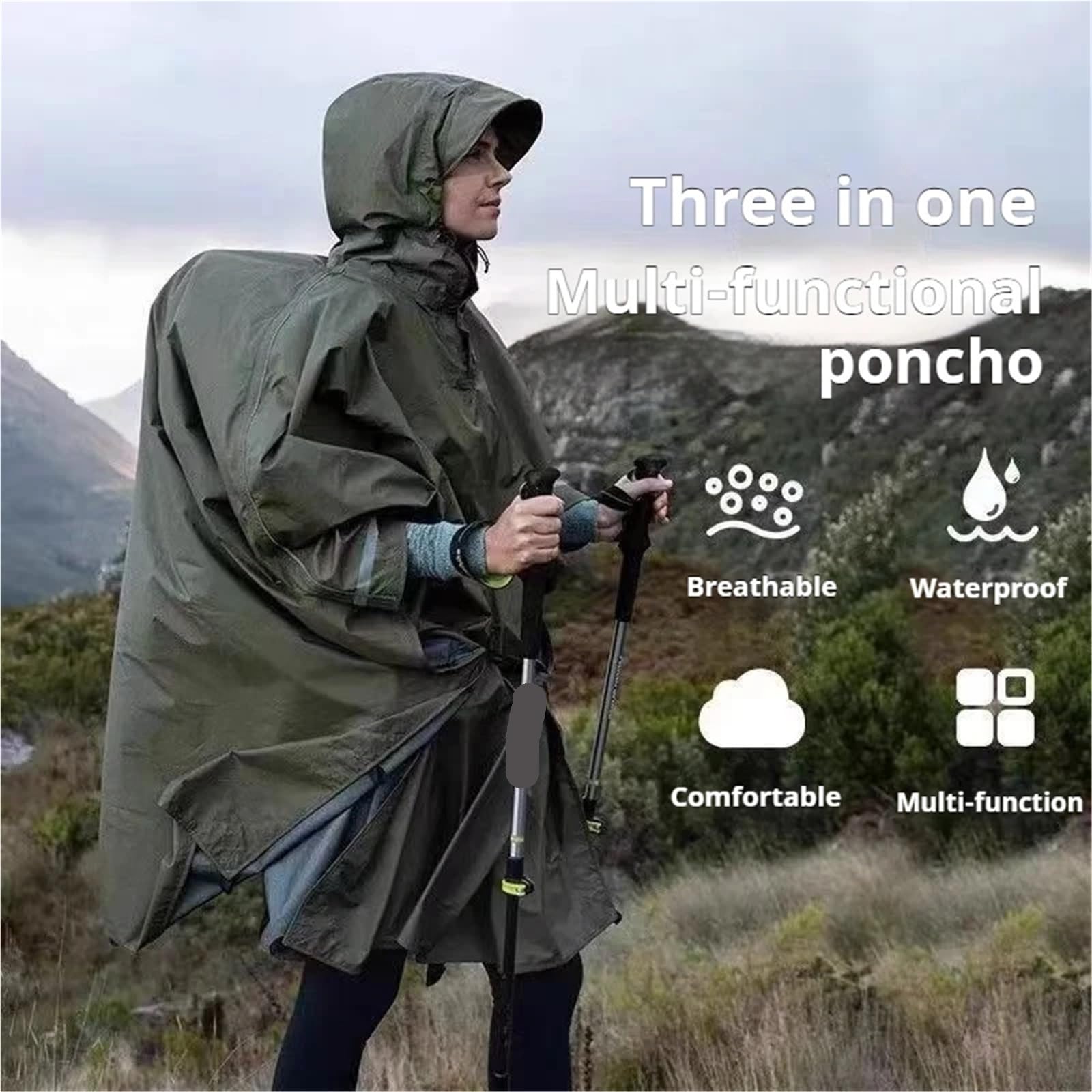 1 poncho antipioggia multifunzionale 3 in - Impermeabile e traspirante for esterni, for escursionismo, campeggio, alpinismo