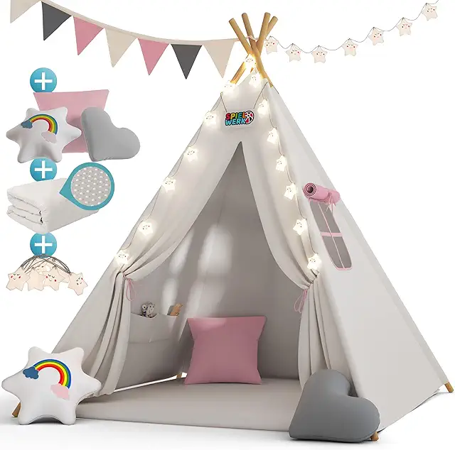 Spielwerk Tipi Zelt für Kinder Indoor 130x130cm Set mit Matte & Zubehör