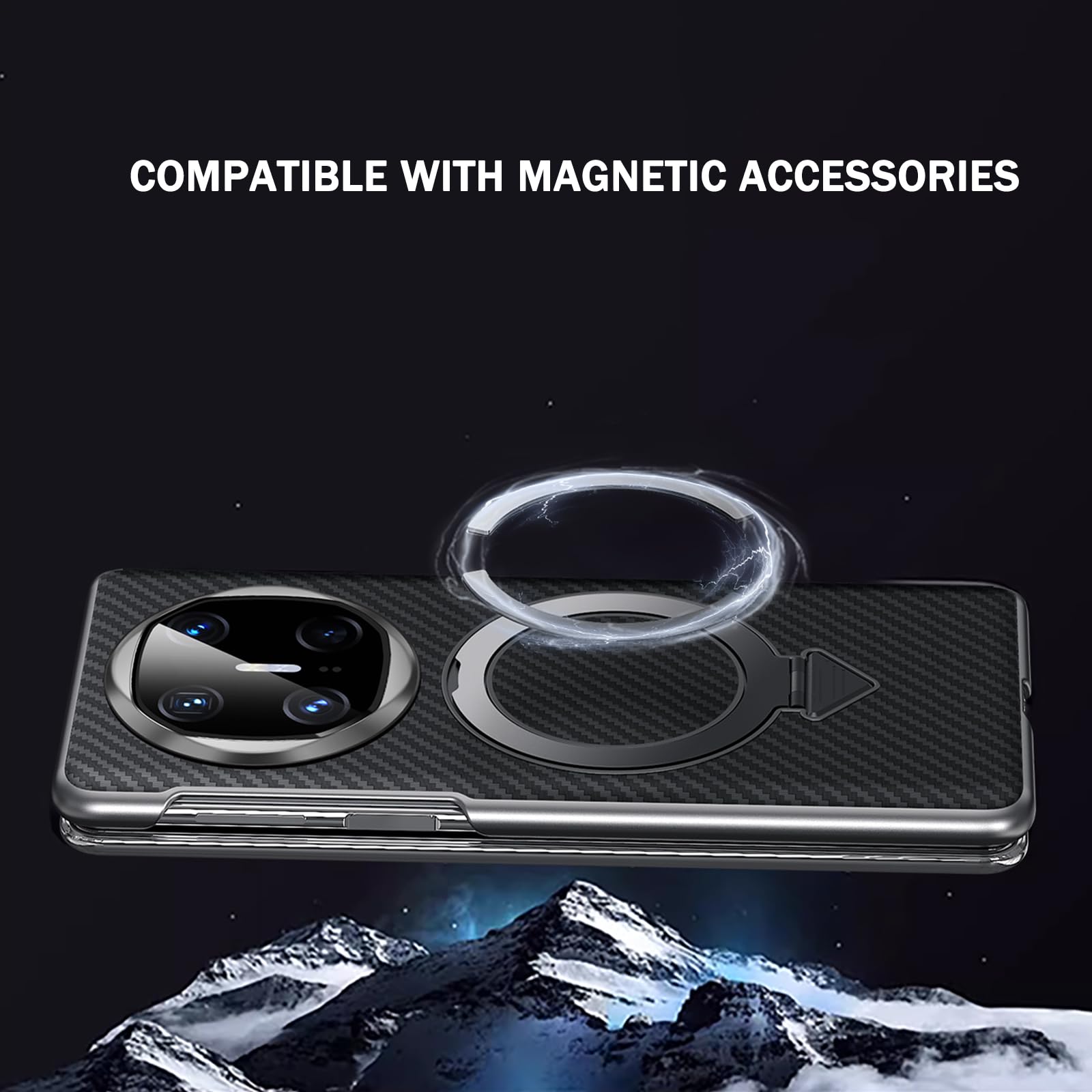 Pokrowiec ze skóry bydlęcej do Huawei Mate X6, magnetyczny uchwyt pierścieniowy z teksturą włókna węglowego etui z klapką luksusowa ochrona całego korpusu osłona z prawdziwej skóry, niebieski,
