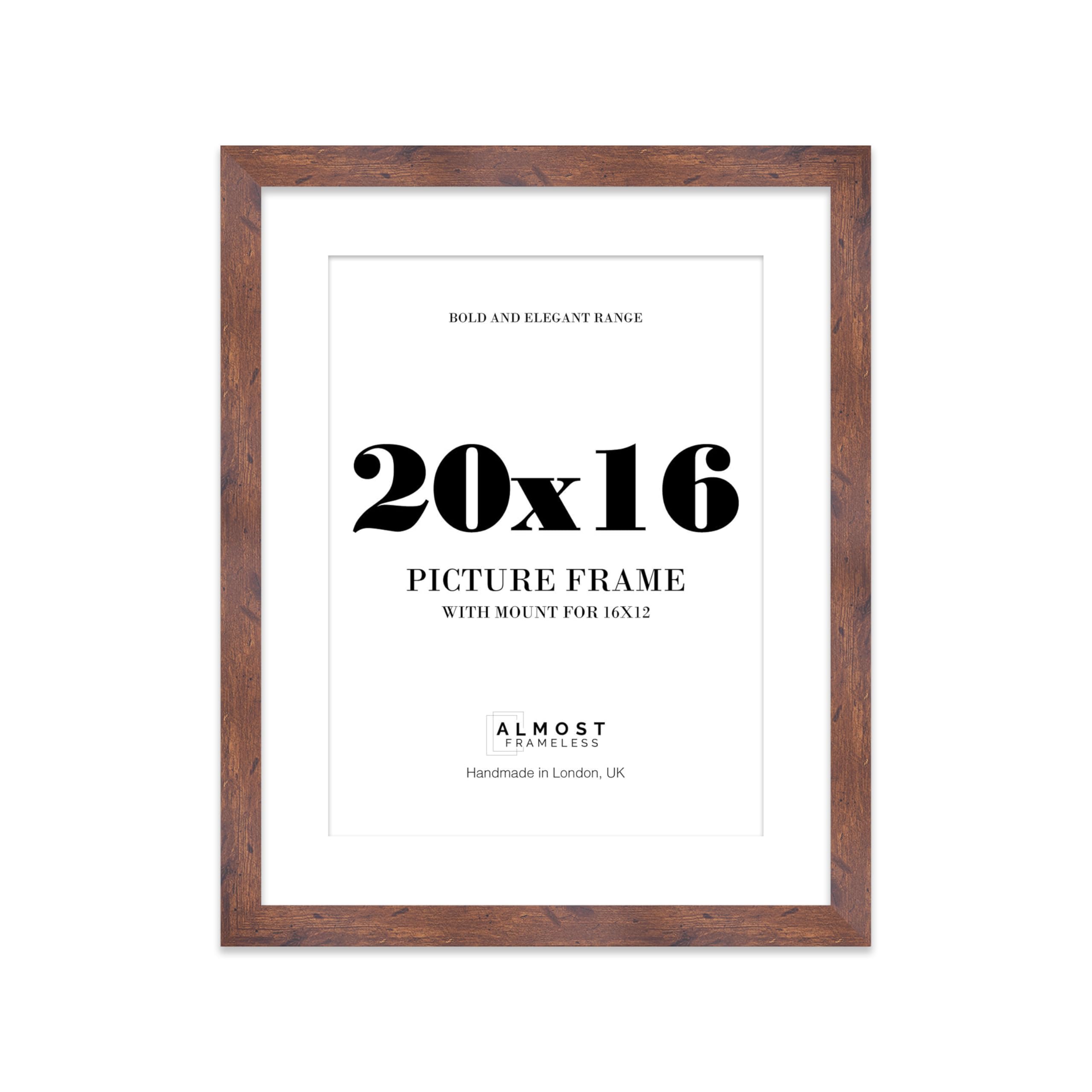 20x16 Rustic Wood Frame With Mount for 16x12 Pictures 28mm Edge Portrait and Landscape Display with Wall Hooks, 1 Pack