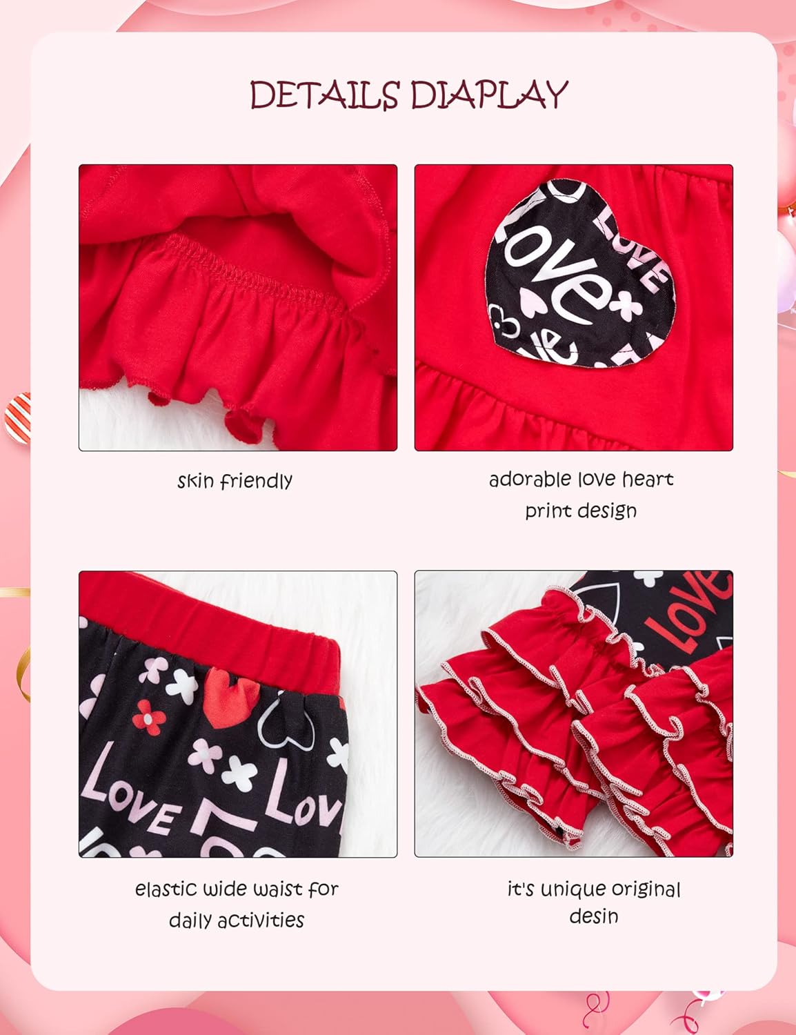 DONWEN Valentines Day Outfits Baby Toddler Girl Clothes Long