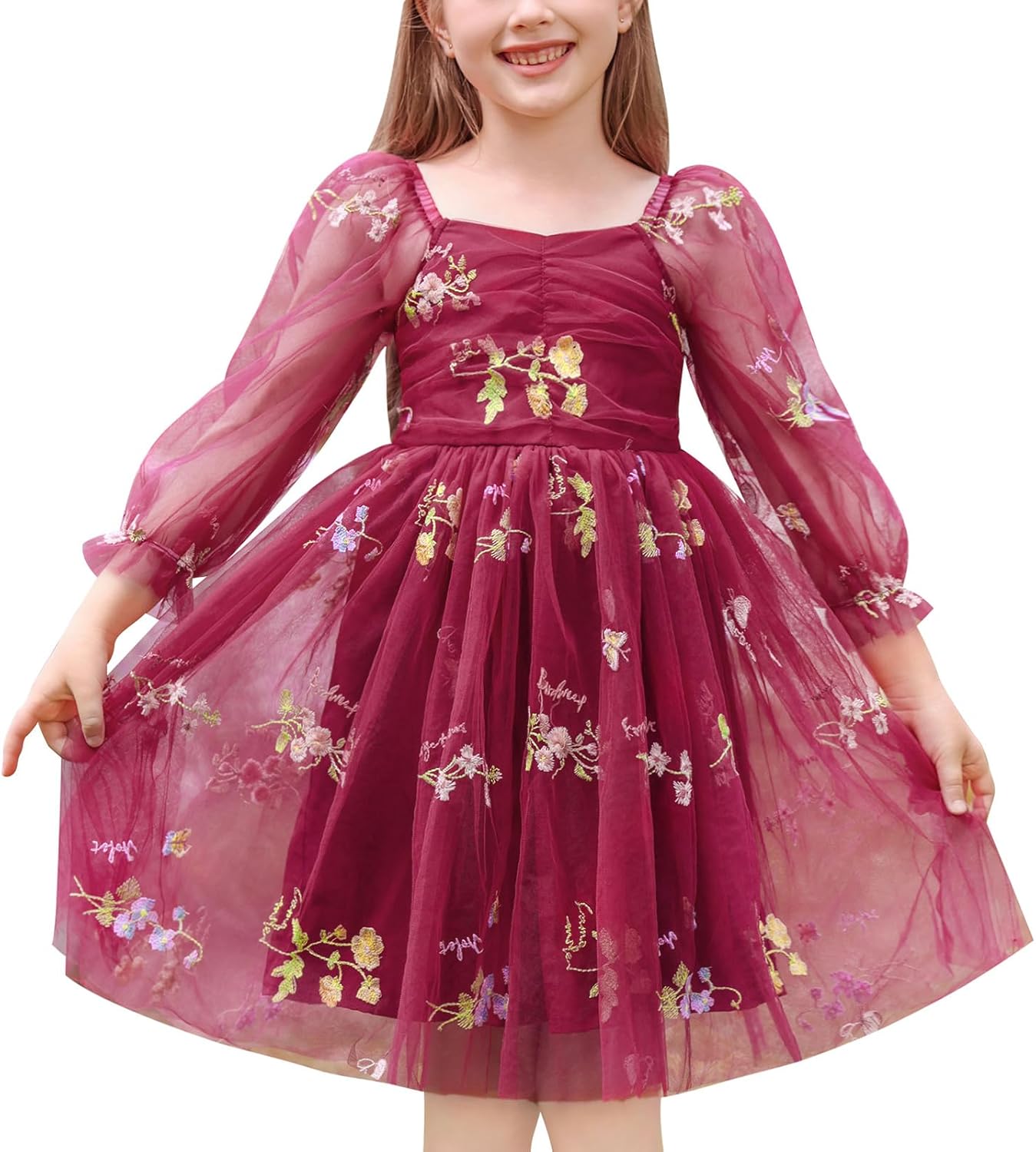 IBTOM CASTLE Infant Girls First Birthday Dress Flower Girl Dress Cake Smash Floral Embroidery Princess Dress