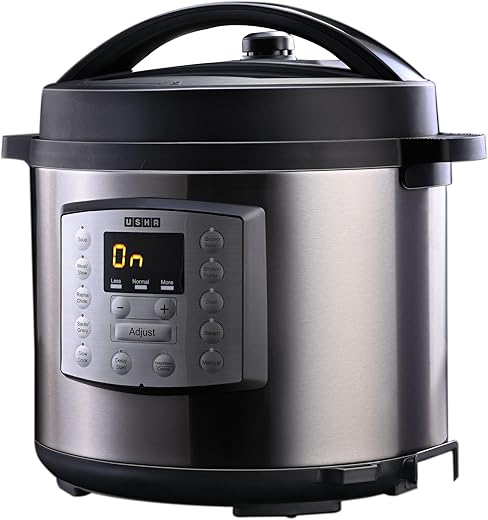 Usha iChef 6 Litre Electric Pressure Cooker | 1000W | 10 Indian Preset Menu | Keep Warm Fuction | Delay Timer | Slow Cooker | Automatic Rice…