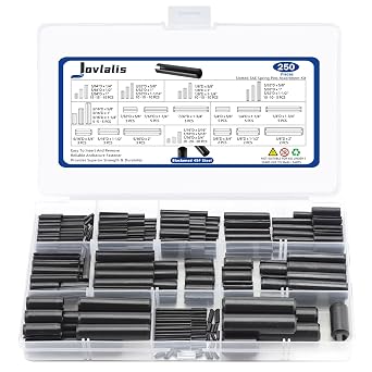 SAE Roll Pin Set, 250 Pcs Roll pin Assortment, Slotted Spring Pins