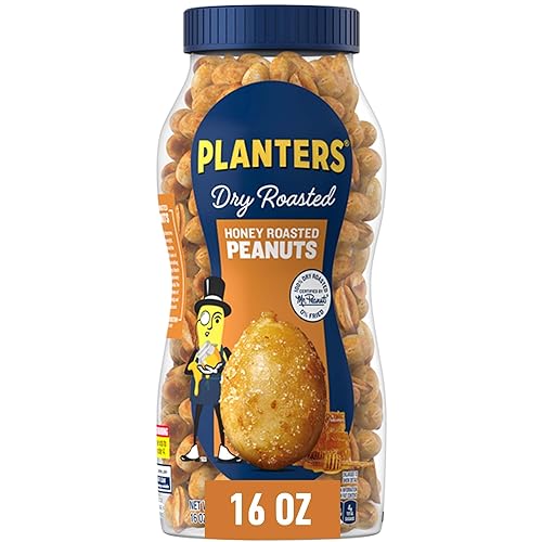 PLANTERS - Maní tostado de miel 16 oz Tarro resellable  Cacahuetes con sabor a miel dulce y sal marina  Snack saludable  Kosher