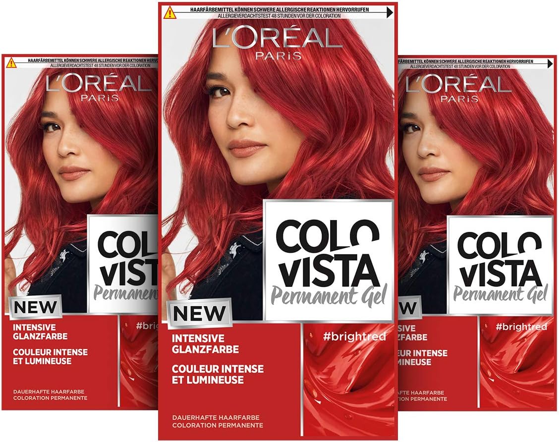 L'Oréal Paris Permanent Hair Colour, Gel Coloration and Colour Care Mask, Colovista Permanent Gel, Bright Red (3 Pack)